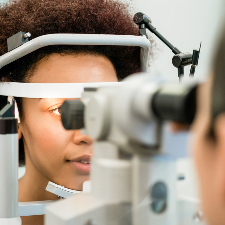 Woman receiving a vision exam