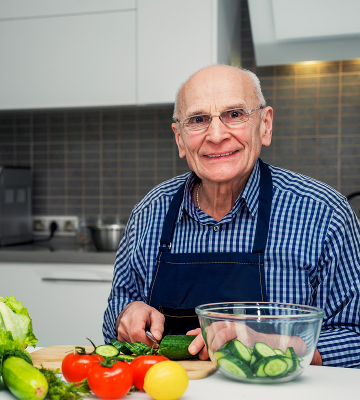 Vision impaired senior learning to cook