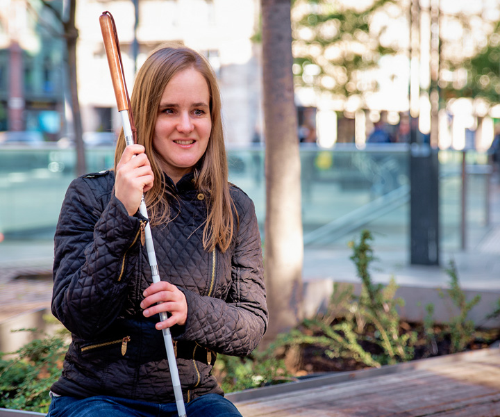 Summer Youth Program participant exploring the city using her orientation and mobility skills