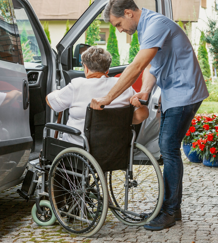 Woman receiving transportation services to get to a doctor appointment